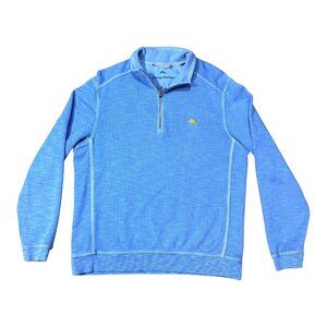 Tommy Bahama Tobago Bay Half Zip Pullover Sweatshirt Men's M Blue Beach READ